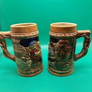 VINTAGE LOT OF 2 GERMAN STYLE CERAMIC BEER STEIN MUG made in Japan